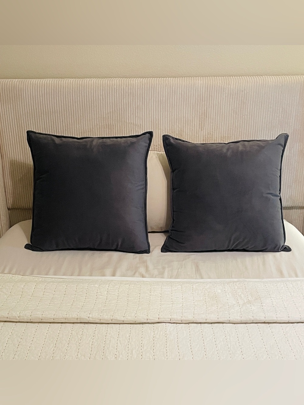 Charcoal Velvet Decorative Throw Pillows/ Cushions/ Euros 22” x 22”, Set of 2